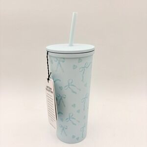 Hydrapeak 25oz Artisan Journey Tumbler Powder Blue Bow Hearts Insulated Straw